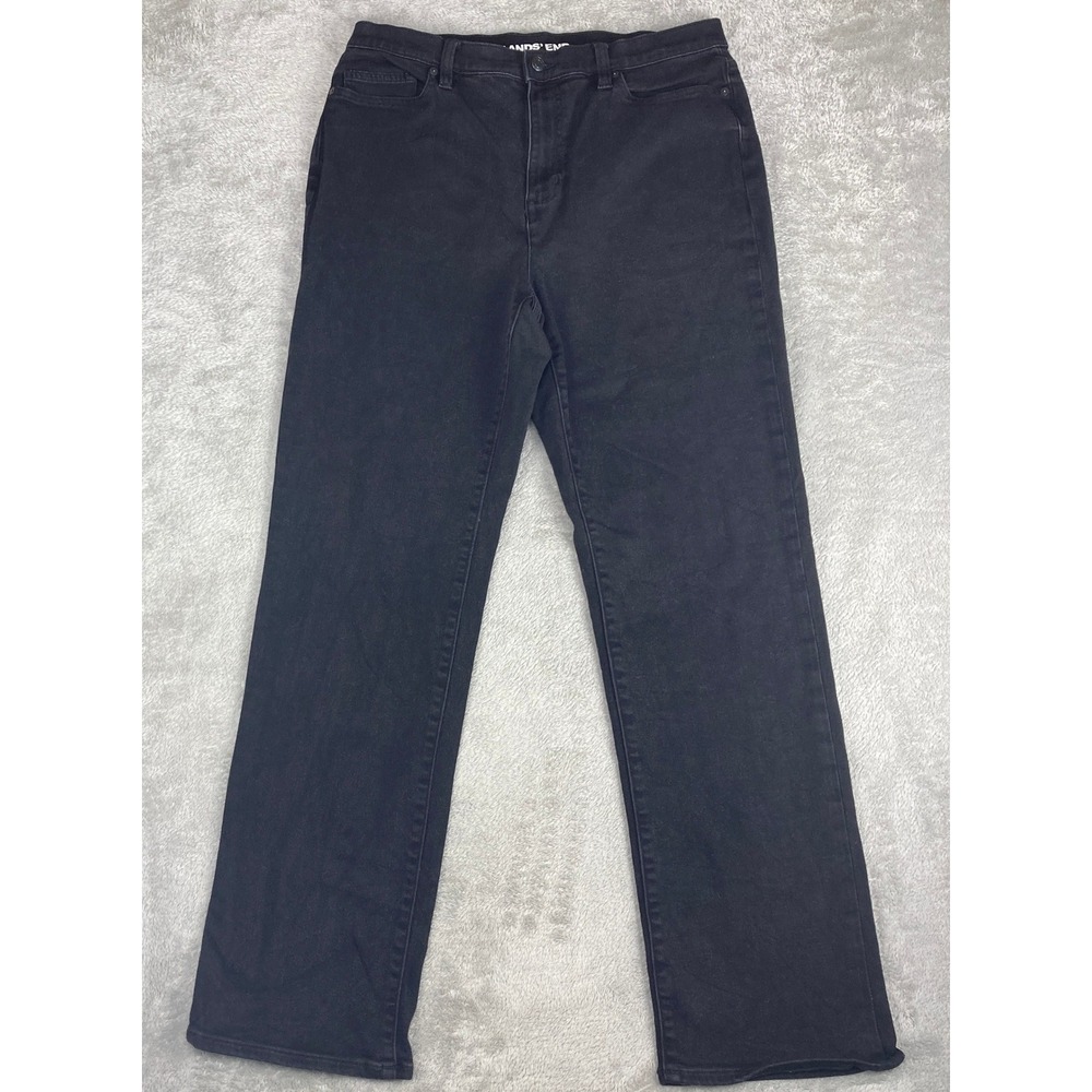 Lands End Jeans Womens Size 14 Black Straight Leg‎ High Rise Stretch